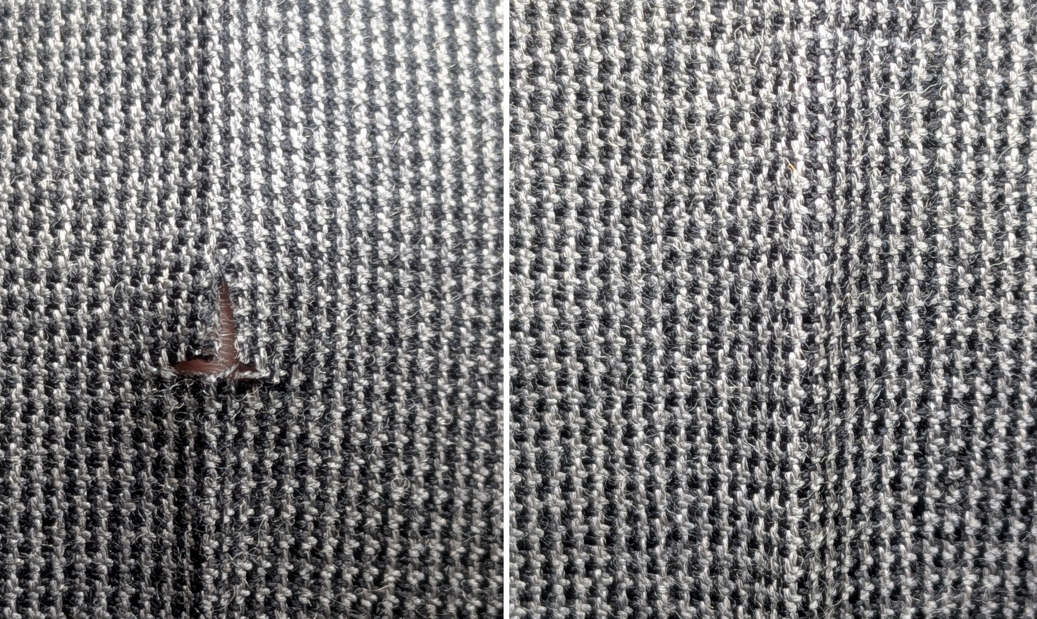 Patched knee of houndstooth suit pants