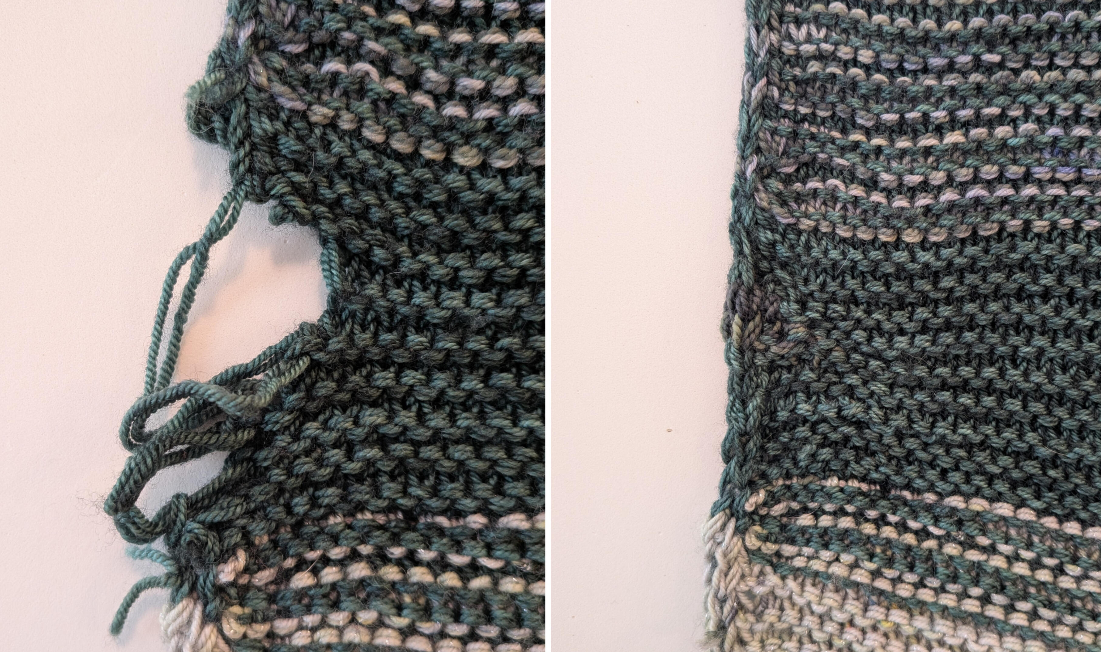 Repaired hand knit blanket